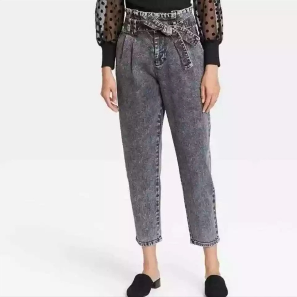 Black Distressed Paperbag Waist Jeans